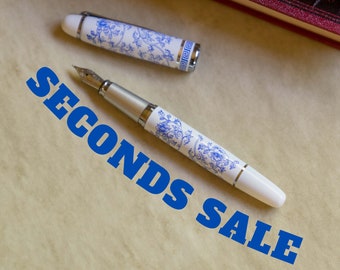 SECONDS SALE - Floral White & Blue Fountain Pen | Calligraphy Pen, Cute Pen, Sale Items, Clearance Sale, Asian Ceramic Style, Writers Gift