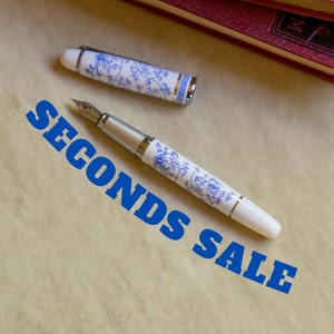 SECONDS SALE - Floral White & Blue Fountain Pen | Calligraphy Pen, Cute Pen, Sale Items, Clearance Sale, Asian Ceramic Style, Writers Gift