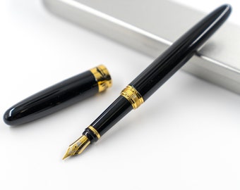 18金ペン先 黒万年筆 万年筆、18Kゴールドペン先、黒万年筆、筆記用、書道、描画、インク