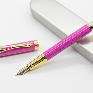 Pluma estilográfica rosa y dorada / Pluma caligráfica con punta F, recargable, regalo de bodas, elegante, para dibujar y escribir cartas