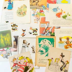 Kit de 15 páginas de libros infantiles vintage, diario basura, efímeras, páginas de libros antiguos, paquete de papel, paquete de papel vintage
