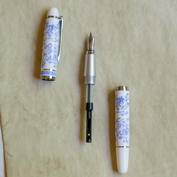 REPLACEMENT PARTS for Floral White & Blue Fountain Pen | Calligraphy Pen, Cute Pen, Sale Items, Asian Ceramic Style, Writers Gift