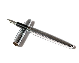 Silver Stainless Steel Fountain Pen | Medium Nib, Metal, Calligraphy Pen, Refillable, Vintage Design, Wedding Gift, Elegant, Writing