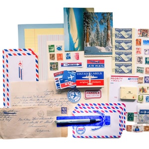 Lot d'éphémères vintage Air Mail | Lettres Corespondence VTG par avion, kit d'écriture pour stylo plume, journal indésirable, autocollants, lot de papier