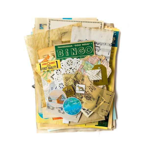 100% Authentic Vintage Ephemera Pack | 50 pc Junk Journal Kit Collage Grab Bag Inspiration Kit Old Book Pages Lot Scrap Paper Supplies  Bund
