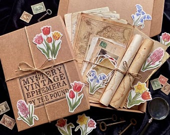 Vintage Junk Journal Ephemera Kit | Handwerk Versorgung Destash Durch die Pound Mystery Grab Bag, Collage Kit Scrapbooking Überraschung Kaffee gefärbt Bundle