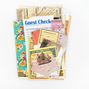 50 Stück Ephemera Grab Bag, Junk Journal Kit, Collage Pack, Vintage Inspiration Kit, Alte Buch Seiten, Inspiration Bundle, Gemustertes Papier, Karten