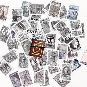 B & W Vintage Style Stamp Stickers |  Black White Grey Sticker Pack, Ephemera, Bullet Journal Accessories, Junk Journal, Happy Mail Lot