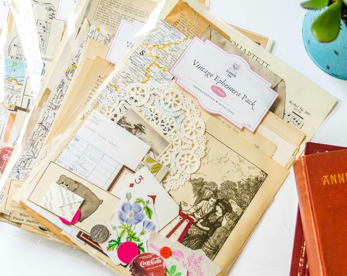 50 Pc Vintage Ephemera Pack, Junk Journal Kit, Collage, Inspiration Kit ...