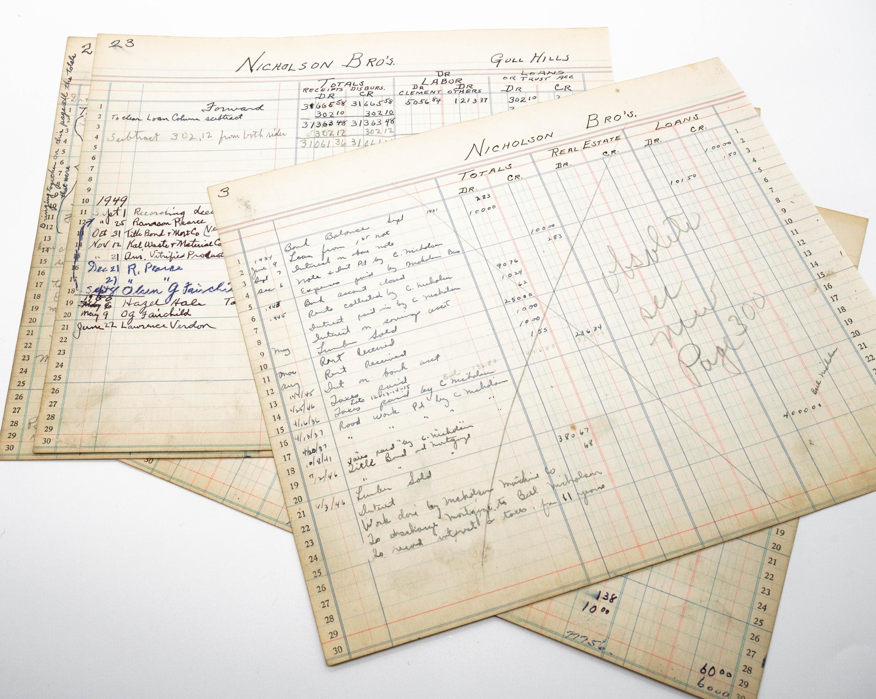 Antique 1940s Vintage Ledger Paper | Handwritten Accounting Document Junk Journal Ephemera ...