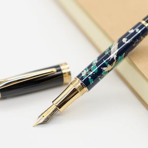 Luxury Navy Bird Fountain Pen | F .6 mm Nib, Calligraphy Pen, Mothers Day Gift from Son Daughter, Asian Style, Refillable, Writers, New Job