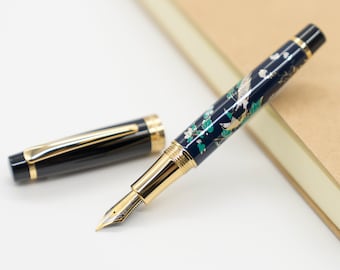 Luxury Navy Bird Fountain Pen | F .6 mm Nib, Calligraphy Pen, Mothers Day Gift from Son Daughter, Asian Style, Refillable, Writers, New Job