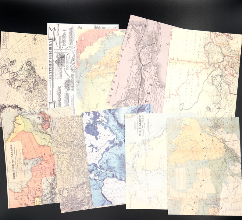Collage Kit Vintage Maps Inspiration Kit 20 Sheets Vellum Maps Vintage Ephemera Pack Scrapbook Paper Ephemera Junk Journal Kit