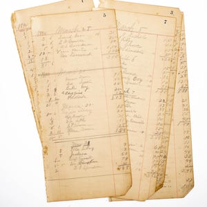 Papel de contabilidad antiguo de la década de 1890 / Documento de contabilidad escrito a mano Diario basura Efímera Álbum de recortes Paquete de papel Técnica mixta Manualidades de papel antiguo