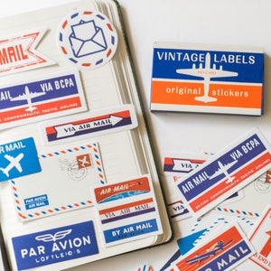 autocollants vintage poste aérienne | Pack d'autocollants Happy Mail, Par Avion, Lot d'autocollants, Boîte d'allumettes, Papeterie, Journal indésirable, Pack d'autocollants, Scrapbooking