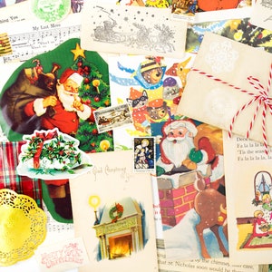 Vintage Natale Ephemera, 35pc / Babbo Natale, Vecchie Pagine del Libro, Francobolli cancellati di Natale, Vintage Ephemera Pack, Junk Journal Kit, Kit ispirazione