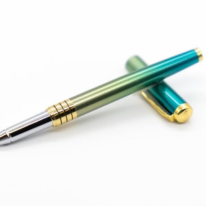 Teal Green Gradient Fountain Pen | 0.38mm F Bent Nib, Stainless Steel Metal Pen, Calligraphy Pen, Refillable, Wedding Gift , Letter Writing