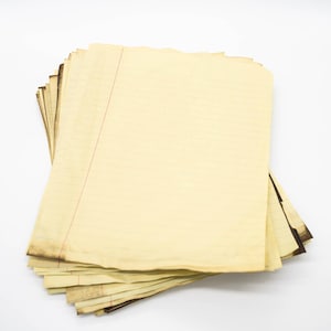 Coffee Dyed Yellow Lined Paper | 10 PC Tea Stained Grid Paper, Coffee Stained, Aged Paper, Junk Journal Paper, Scrapbook, Vintage Ephemera
