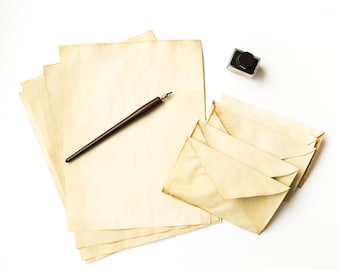 Vintage Stationary Set, Letter Kit, Envelopes, Coffee Dyed Paper, Coffee Stained, Pen Pal, Wedding Stationary, Junk Journal, Ephemera