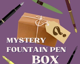 Mystery Fountain Pen box | Medium Nib, Metal Wood Acrylic Calligraphy Pen, Refillable wedding pen boss gift writers, grab bag cute surprise