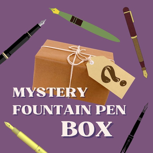 Mystery Fountain Pen box | Medium Nib, Metal Wood Acrylic Calligraphy Pen, Refillable wedding pen boss gift writers, grab bag cute surprise