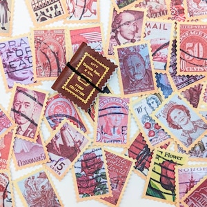 Red Vintage Style Stamp Stickers |  Sticker Pack, Ephemera, Bullet Journal Accessories, Junk Journal, Happy Mail, Sticker Lot, Stationary