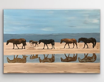 Wild Horses Print, Fine Art Print, Original Art, Horse Painting, Horses Painting, Horse Painting Print, Horses Eye, Horse on the Beach