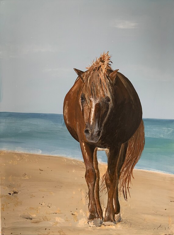 Pregnant Wild Mare on the Beach Corolla NC Original Etsy