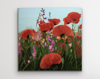 Floral Art Print, Poppies Landscape Painting Print, Original Art Print, Poppies Print, Meadow Painting, Country Painting, Modern Painting