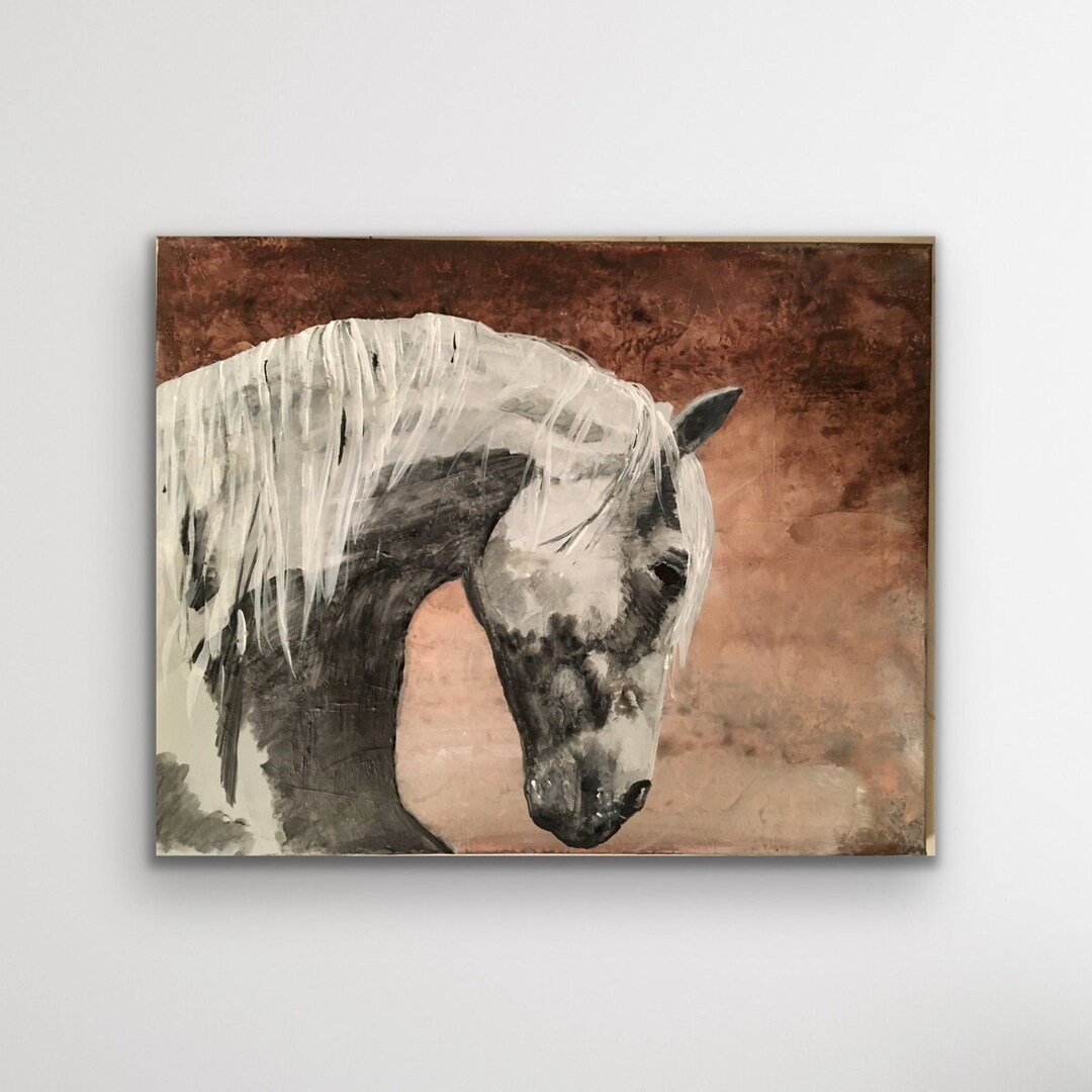 Horse Painting on Canvas, Original Art, Horse Painting, Gray Horse