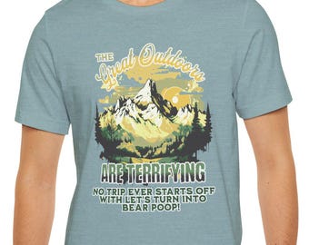 Utomhusäventyr Unisex T-shirt, Vandring Scenisk Björn Utomhus Kul T-shirt, Äventyr Naturälskare Gåva, Camping Vildmark T-shirt, Berg