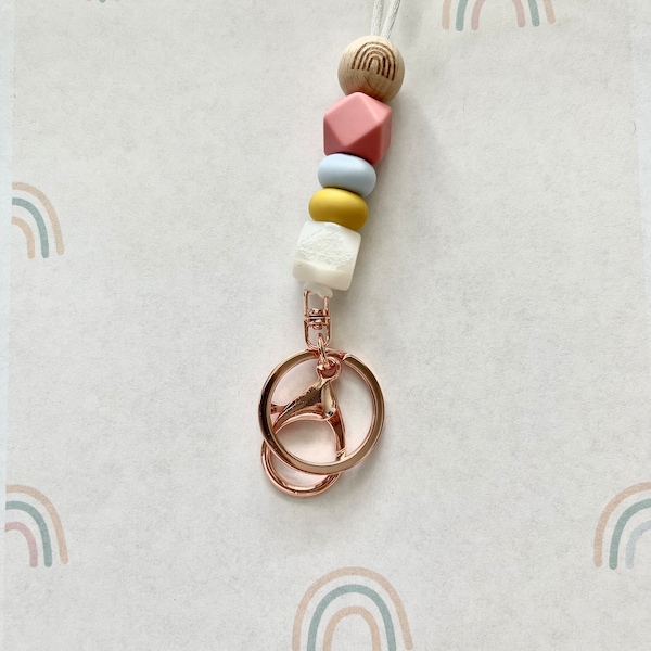 Boho Keychain, Lanyard, Keychain, Badge Holder, Teacher Gift, Silicone Bead Lanyard, Bohemian, Rainbow