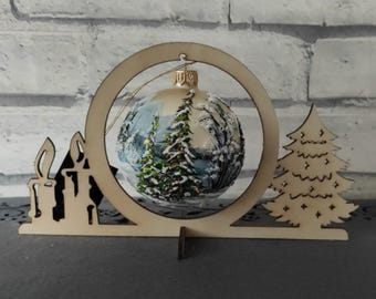 Lasergesneden houten ornamentstandaard • Kerstcadeau aandenken • Uniek handgemaakt decor • Gepersonaliseerd