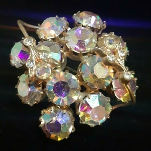 Vintage Czhech Brooch Pin Costume Aurora Borealis Crystals Glass. Prague lights.