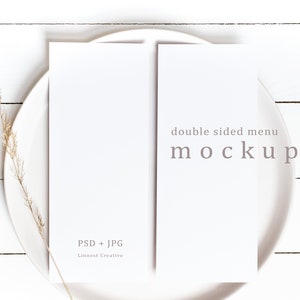 Doppelseitiges Menü-Mockup, Minimalistisches Hochzeits-Menü-Mockup, Hochzeits-Briefpapier-Mockup, Neutrale Töne Mockup, Modernes Tischdekoration-Mockup