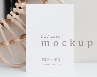 5x7" card mockup, Invitation mockup, Minimalist empty white card, Wedding stationery mockup, Natural tones blank white card