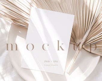 5x7&quot; card mockup, Minimalist empty white card, Wedding stationery mockup, Greeting card mockup, Modern boho neutral tones card mockup LC1
