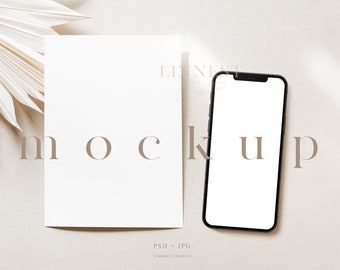 Cellphone mockup, Card and device mockup, iPhone screen mockup, Digital invitation mockup, Invite and smart phone, Boho card mockup 02