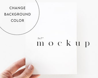 Greeting card mockup, 5x7 Card mockup Smart Object, Hand card mockup, Minimalist card mockup, Wedding stationary mockup simple white 07