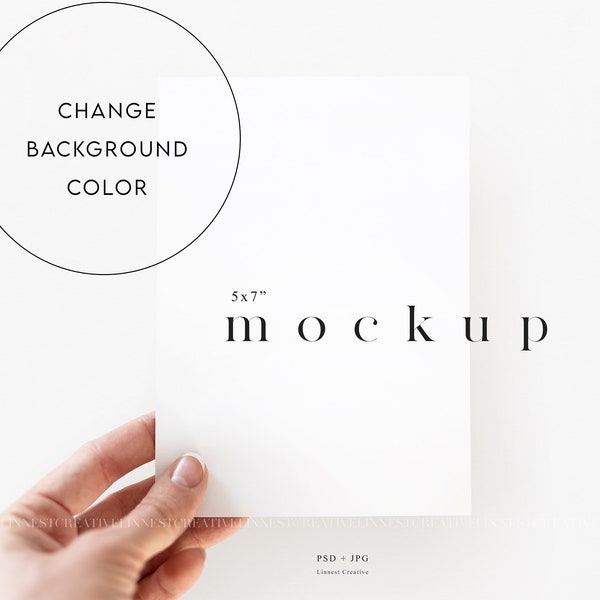 Greeting card mockup, 5x7 Card mockup Smart Object, Hand card mockup, Minimalist card mockup, Wedding stationary mockup simple white 07