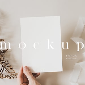 Boho card mockup, 5x7 card mockup Smart Object, Greeting card mockup, Invite mockup, White card mockup, Wedding mock up stationary 023