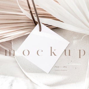 Boho bruiloft gunst tag mockup, Vierkante cadeau tag mockup, Moderne kerstcadeau tag mockup, Minimale dank u tag, Eenvoudige aardse tag mockup LC1