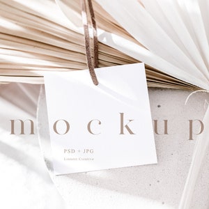 Mockup di tag regalo quadrato, Mockup di tag di bomboniera Boho, Mockup di tag regalo di Natale moderno, Tag di ringraziamento minimo, Mockup semplice di tag terroso LC1