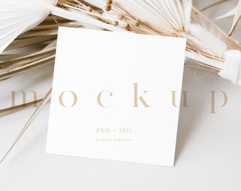Mockup di carte quadrate, mockup di invito 5x5, mockup stazionario di nozze, mockup di invito al matrimonio Boho, mockup di carte neutre terrose Smart Object 08