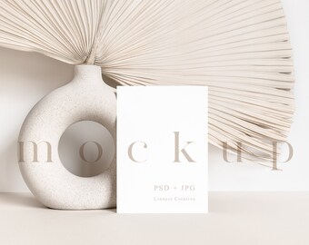 5x7" card mockup, Minimalist empty white card, Wedding stationery mockup, Greeting card mockup, Modern boho neutral tones card mockup LC7