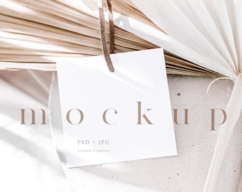 Square gift tag mockup, Boho wedding favor tag mock up, Modern Christmas gift tag mockup, Minimal thank you tag,Simple earthy tag mockup LC1