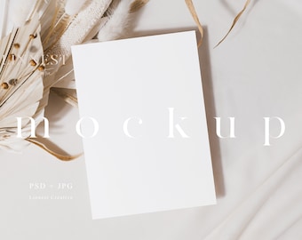 5x7" card mockup, Minimalist empty white card, Wedding stationery mockup, Greeting card mockup, Modern boho neutral tones card mockup LC3