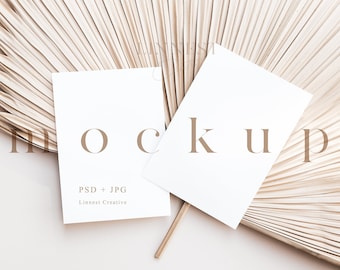 Double card mockup, Two white cards mockup, Wedding stationery mockup, Minimalist greeting card mockup, 5x7&quot; Modern neutral tones card LC1