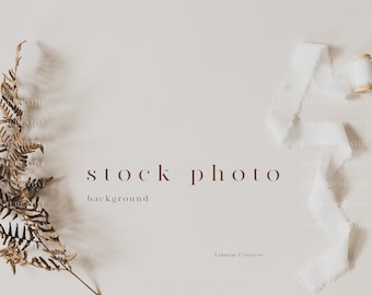 Background stock photography, Minimal boho stock image, Elegant wedding stock photo, Beige neutral tones dried flowers ribbon background 023