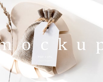 Gift tag mockup, Favor tag mockup, Blank 2x3,5" label, Minimalist empty white card, Wedding stationery mockup, Natural tones